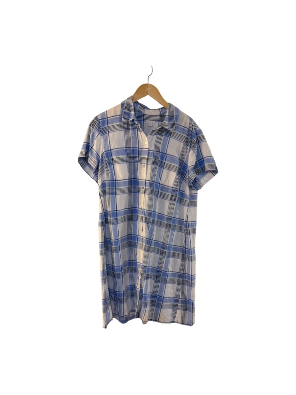 J Jill Linen Blue & White Plaid Dress  XL